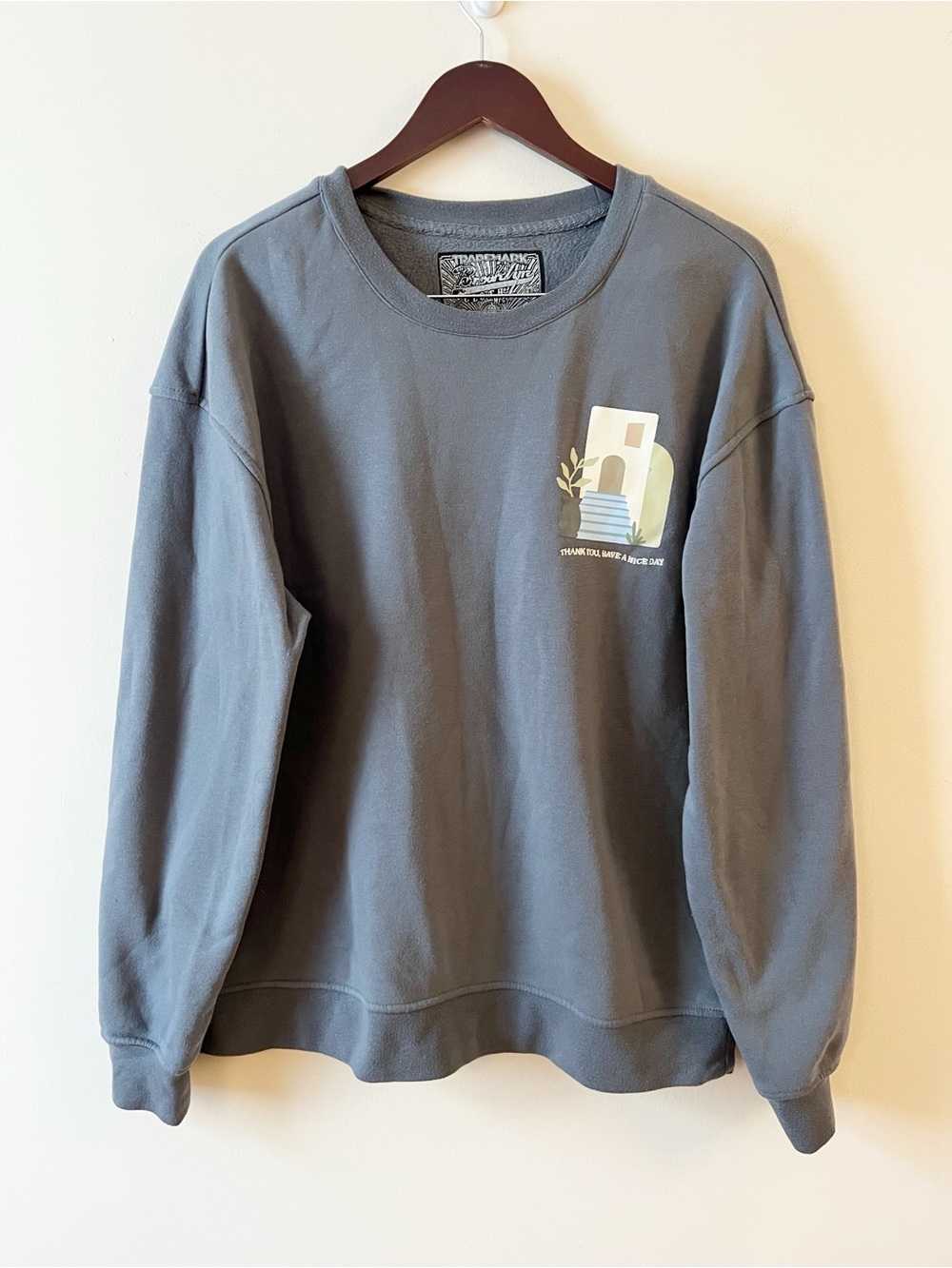 Brooklyn Cloth Blue Thank you Have a Nice Day Graphic Print Sweatshirt Size L